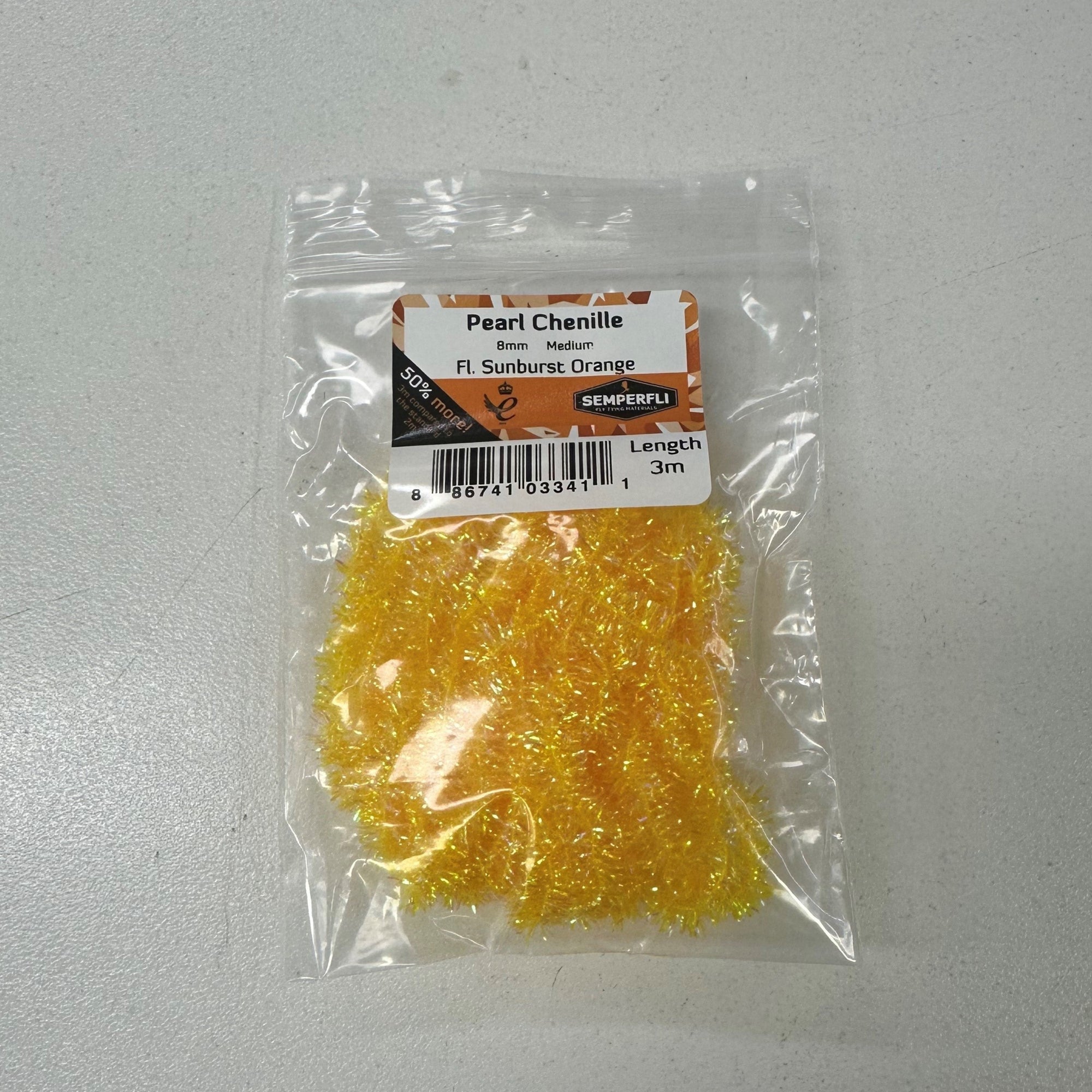 Semperfli Pearl Chenille FL. Sunburst Orange Fly Tying Material, Fly Fishing, New Zealand