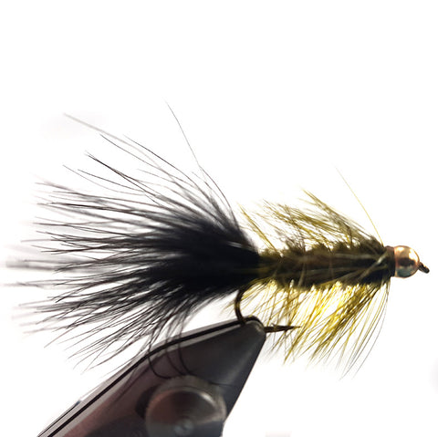 Olive and Black gold bead head wooly bugger Australia